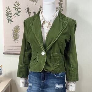 Vintage 90s Y2k Green Corduroy Crop Blazer Jacket Whimsy Twee Retro Whimsigoth M